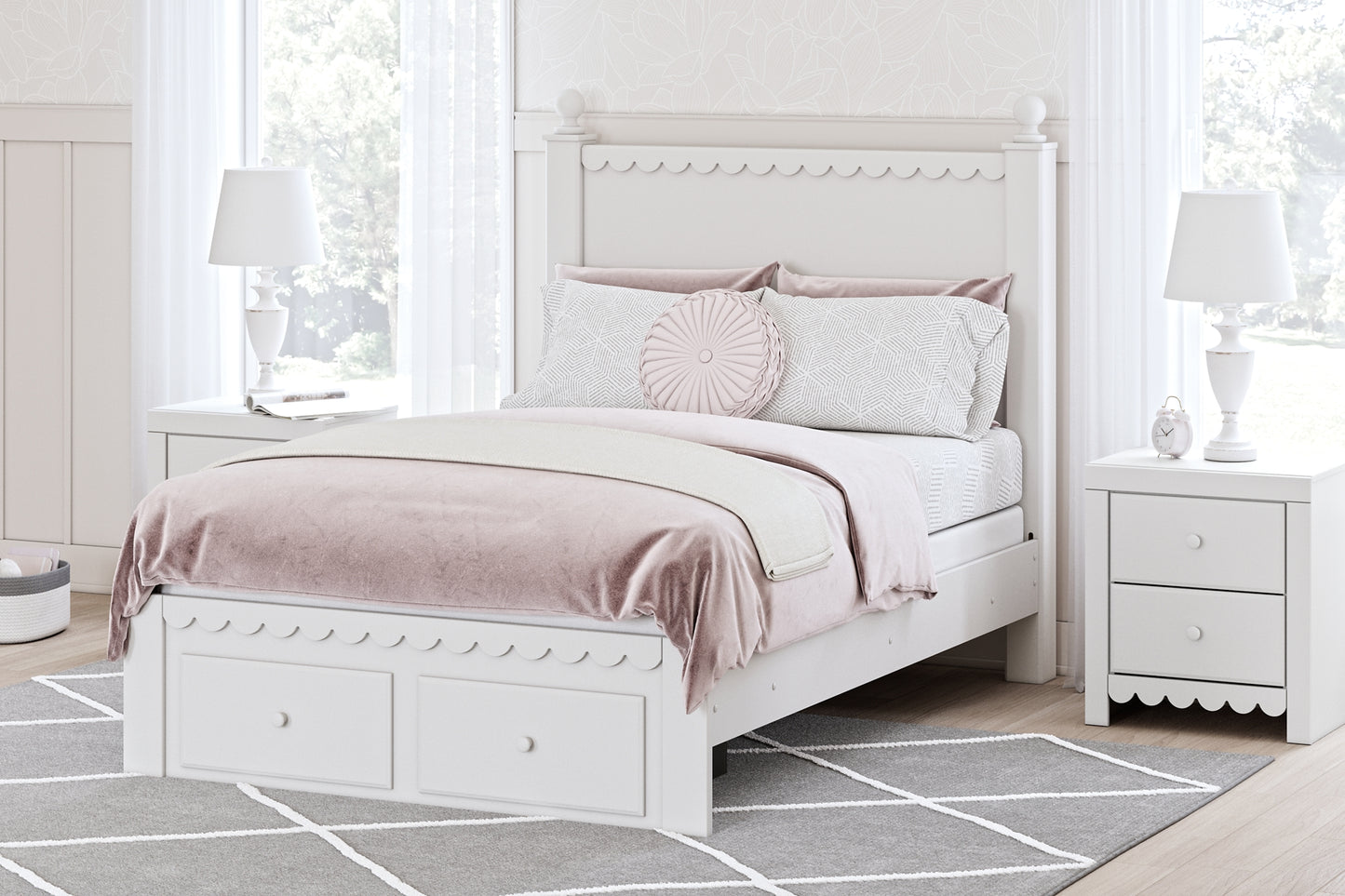 Mollviney  Panel Storage Bed With Mirrored Dresser