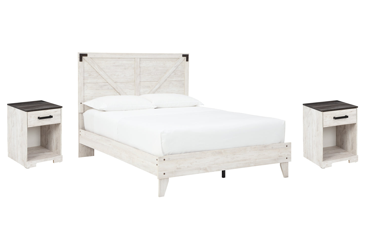 Shawburn  Panel Platform Bed With 2 Nightstands