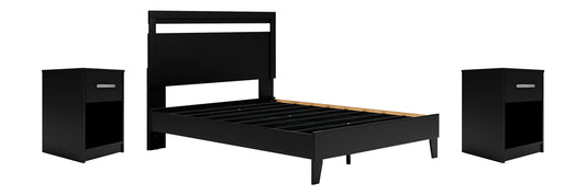 Finch  Panel Platform Bed With 2 Nightstands