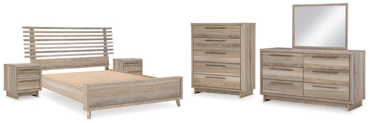 Hasbrick  Panel Bed With Mirrored Dresser, Chest And 2 Nightstands