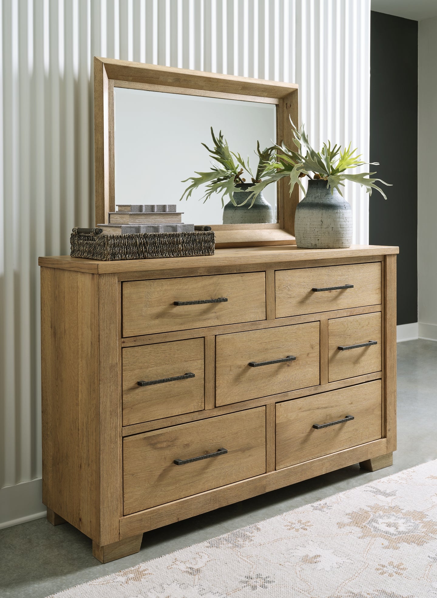 Galliden California  Panel Bed With Mirrored Dresser