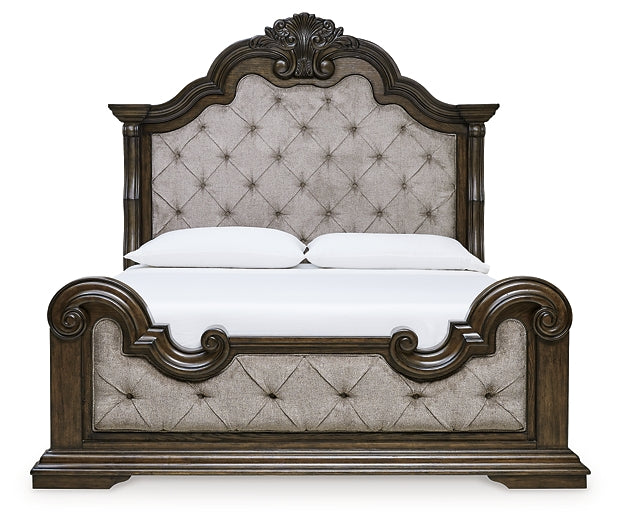 Maylee California  Upholstered Bed With Mirrored Dresser And Nightstand