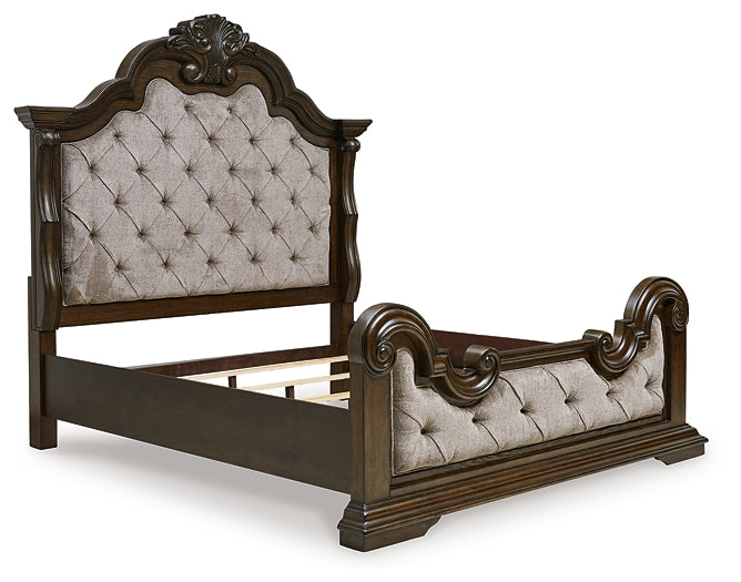 Maylee  Upholstered Bed With Mirrored Dresser