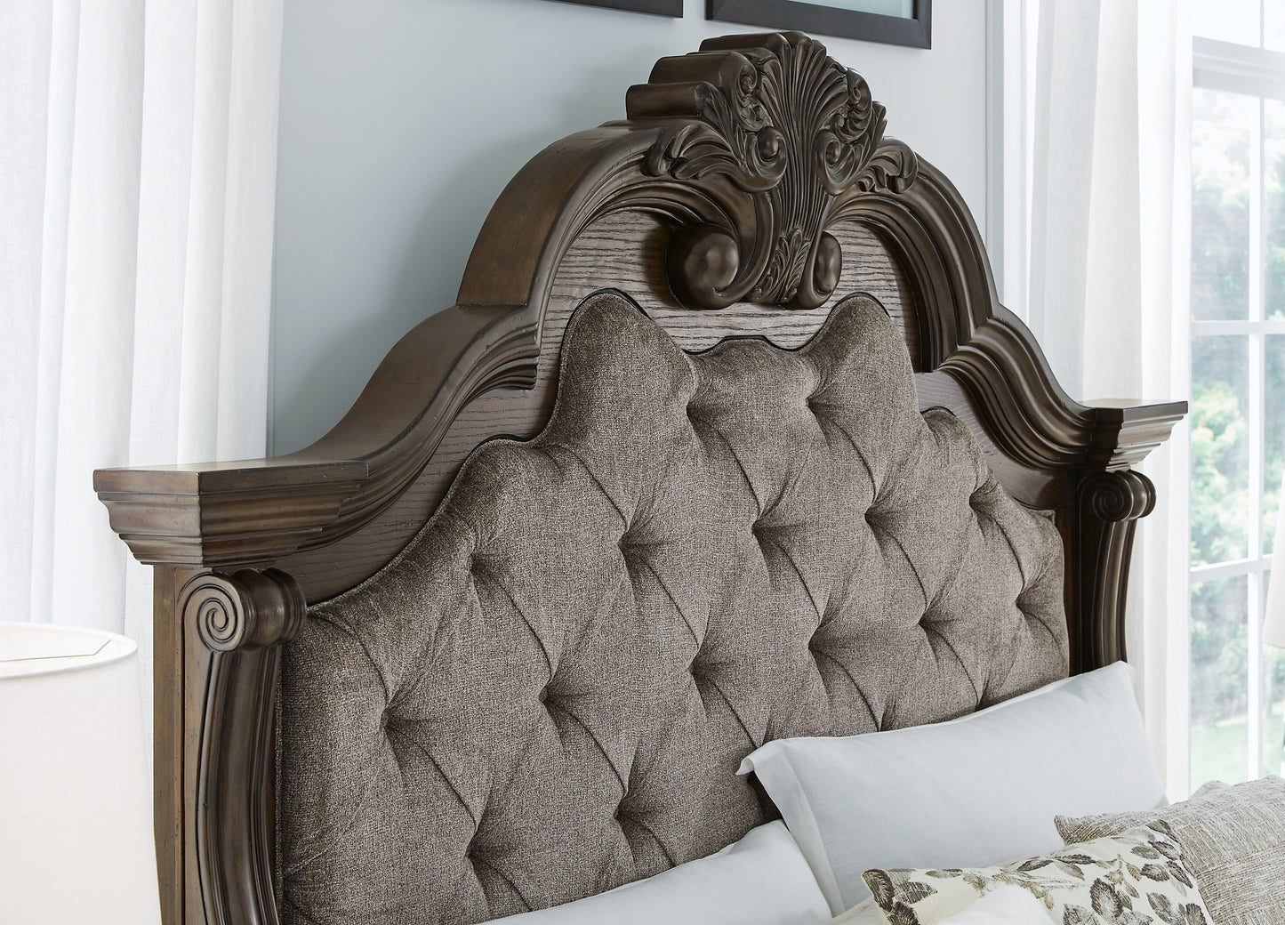 Maylee  Upholstered Bed With Mirrored Dresser