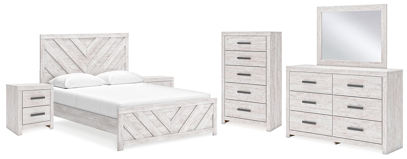 Cayboni  Panel Bed With Mirrored Dresser, Chest And 2 Nightstands