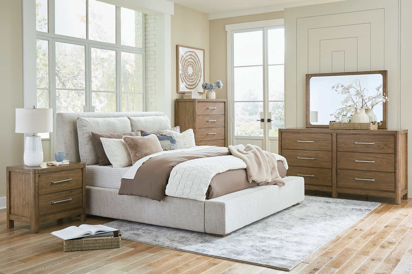 Cabalynn California  Upholstered Bed With Dresser And Nightstand