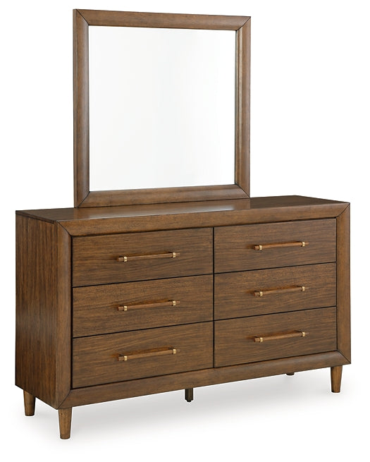 Lyncott California  Upholstered Bed With Mirrored Dresser And Nightstand