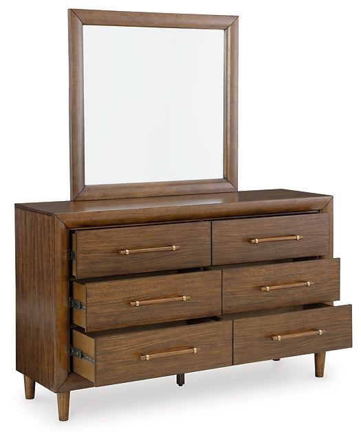 Lyncott California  Upholstered Bed With Mirrored Dresser And Nightstand