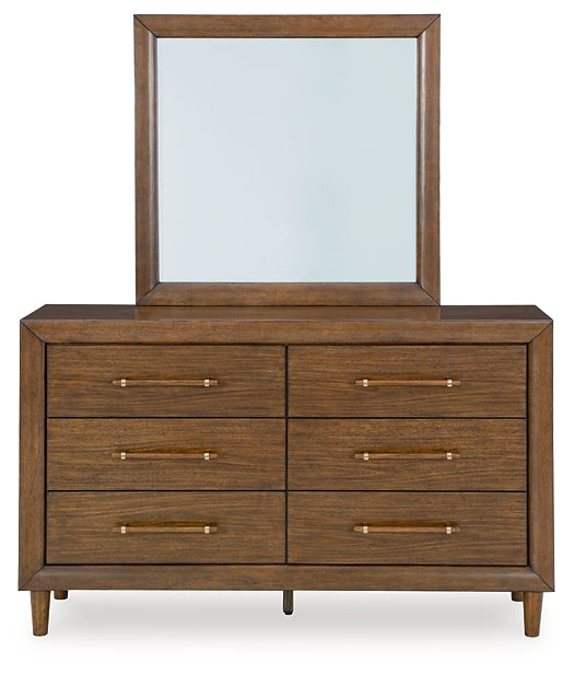 Lyncott California  Upholstered Bed With Mirrored Dresser And Nightstand