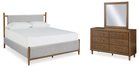 Lyncott California  Upholstered Bed With Mirrored Dresser