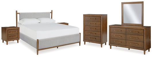 Lyncott  Upholstered Bed With Mirrored Dresser, Chest And 2 Nightstands