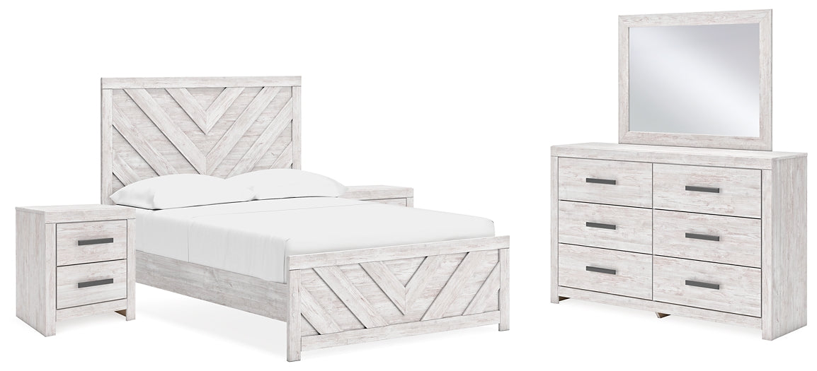 Cayboni  Panel Bed With Mirrored Dresser And 2 Nightstands