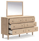 Cielden  Upholstered Panel Bed With Mirrored Dresser, Chest And 2 Nightstands