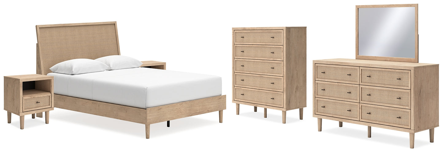 Cielden  Panel Bed With Mirrored Dresser, Chest And 2 Nightstands