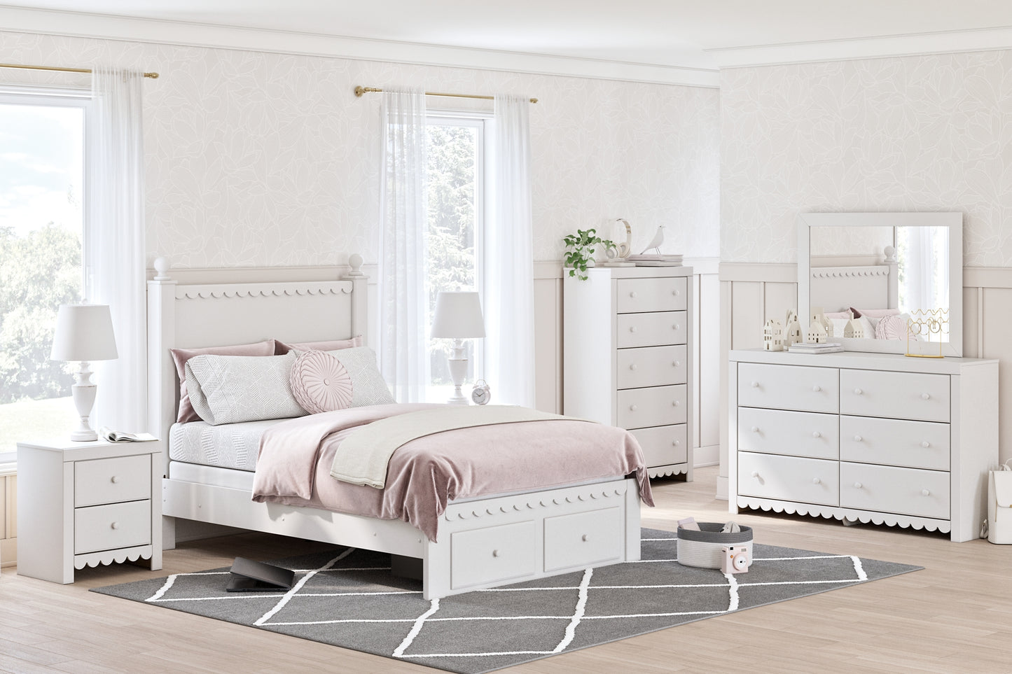 Mollviney  Panel Storage Bed With 2 Nightstands