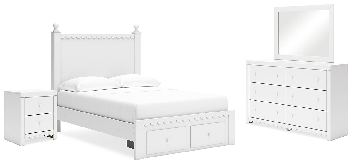 Mollviney  Panel Storage Bed With Mirrored Dresser And Nightstand