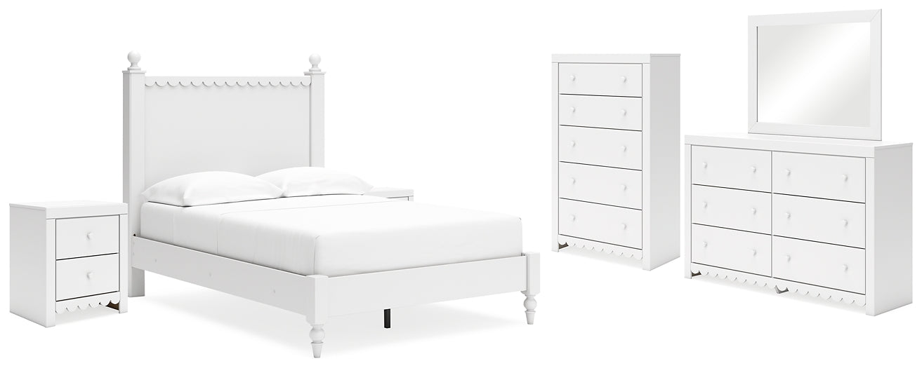 Mollviney  Panel Bed With Mirrored Dresser, Chest And 2 Nightstands