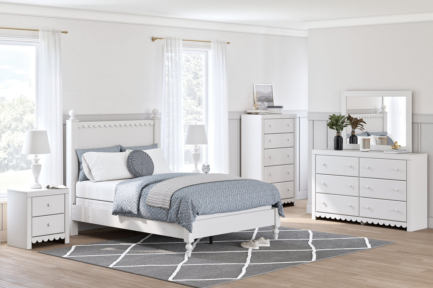 Mollviney  Panel Bed With 2 Nightstands