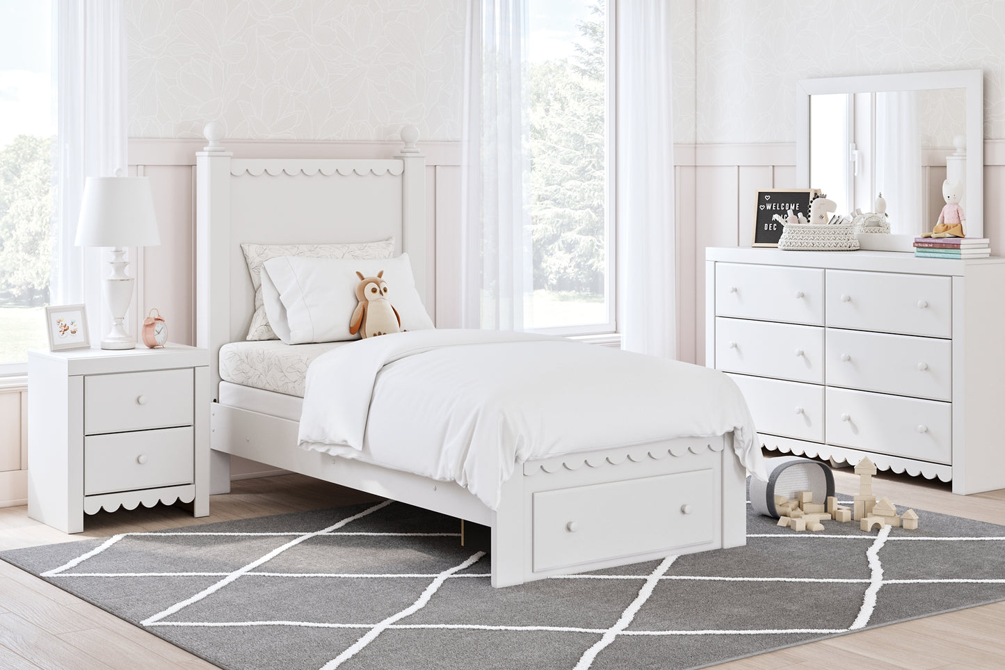 Mollviney  Panel Storage Bed With Dresser And Nightstand