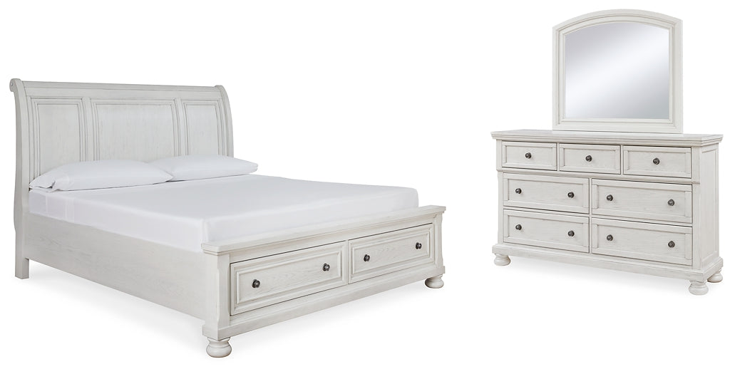 Robbinsdale  Sleigh Bed With Storage With Mirrored Dresser