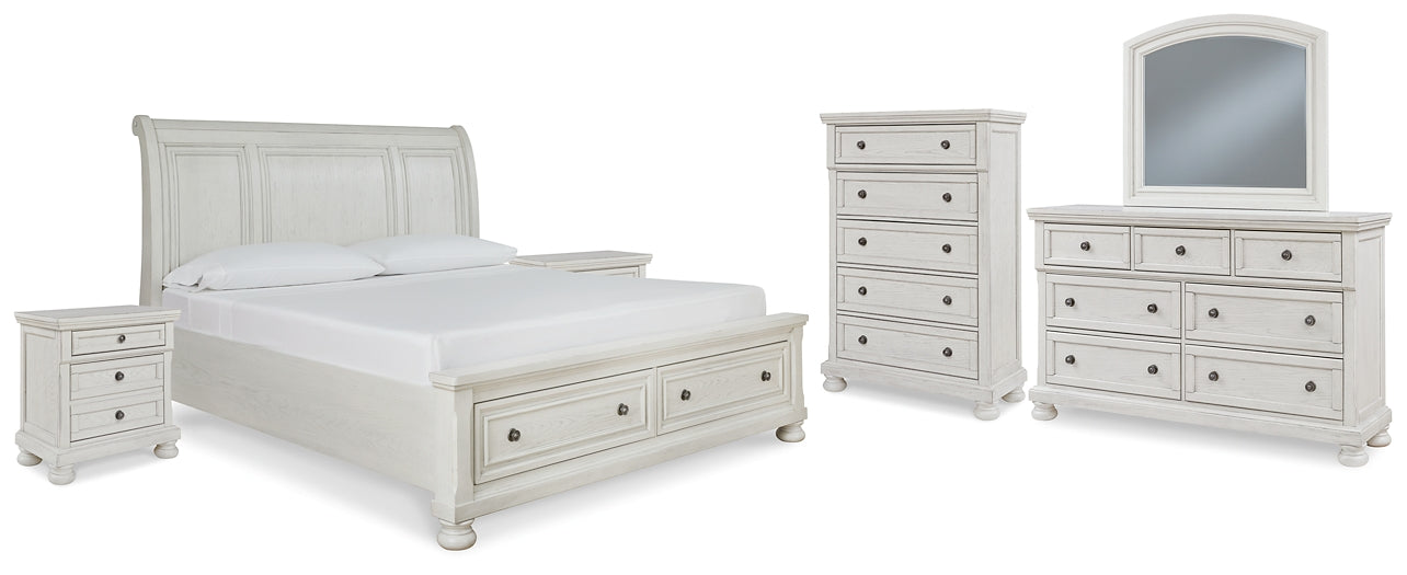 Robbinsdale  Sleigh Bed With Storage With Mirrored Dresser, Chest And 2 Nightstands