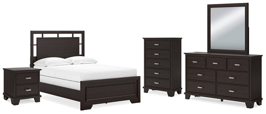 Covetown  Panel Bed With Mirrored Dresser, Chest And Nightstand