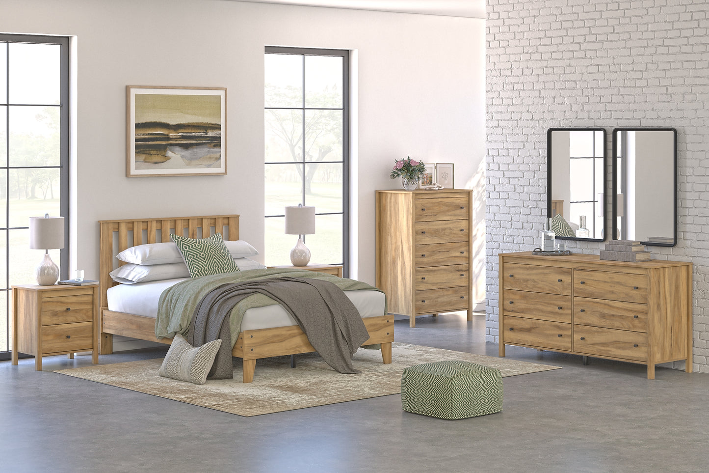 Bermacy  Platform Bed With Dresser, Chest And 2 Nightstands