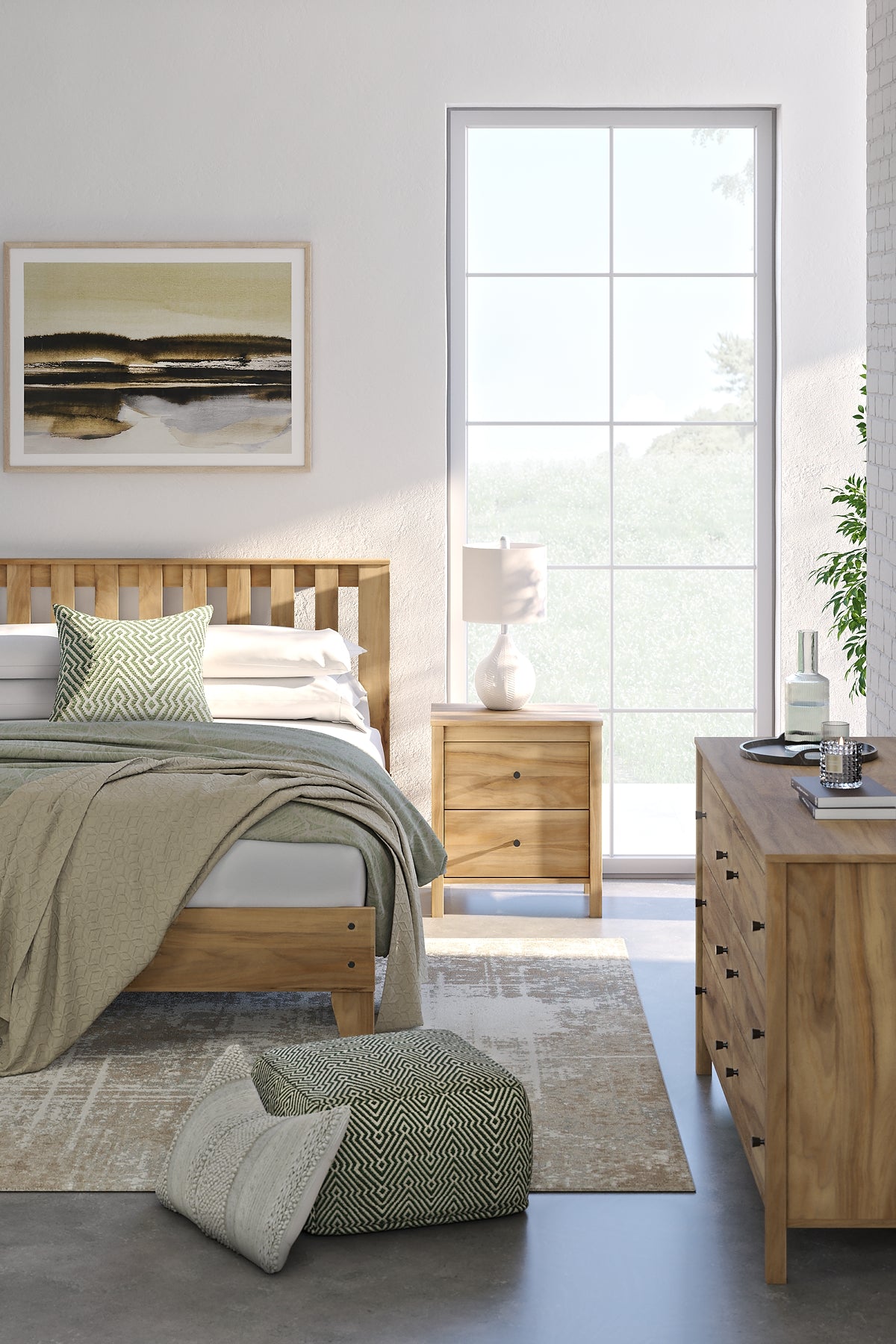 Bermacy  Platform Panel Bed With Dresser And 2 Nightstands