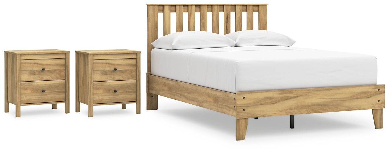 Bermacy  Platform Panel Bed With 2 Nightstands