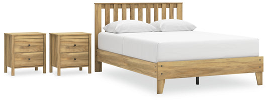 Bermacy  Platform Panel Bed With 2 Nightstands