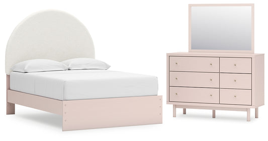 Wistenpine  Upholstered Panel Bed With Mirrored Dresser