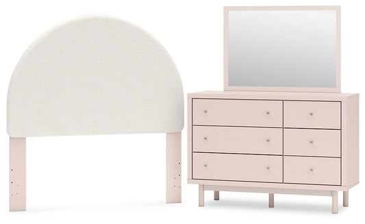 Wistenpine  Upholstered Panel Headboard With Mirrored Dresser