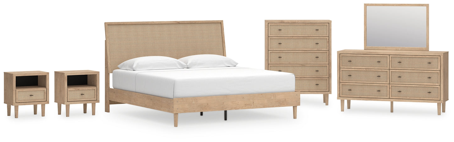 Cielden  Panel Bed With Mirrored Dresser, Chest And 2 Nightstands