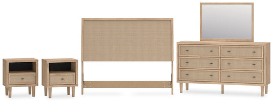 Cielden  Panel Headboard With Mirrored Dresser And 2 Nightstands