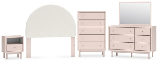 Wistenpine  Upholstered Panel Headboard With Mirrored Dresser, Chest And Nightstand