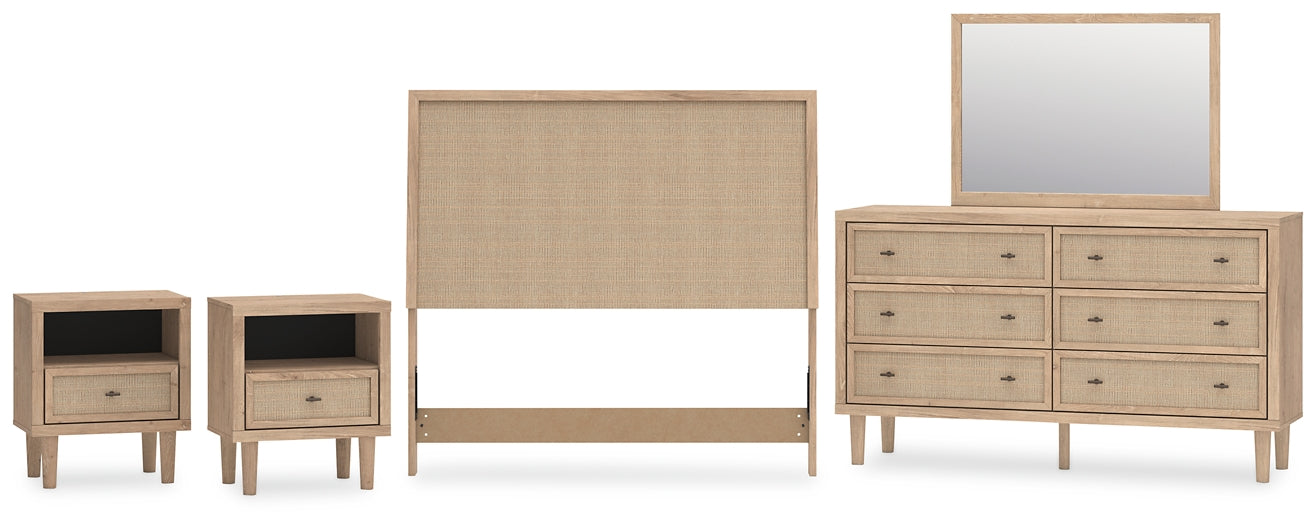 Cielden  Upholstered Panel Bed With Mirrored Dresser And 2 Nightstands