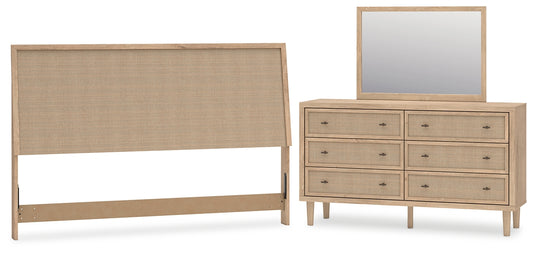 Cielden  Panel Headboard With Mirrored Dresser