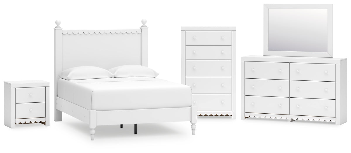 Mollviney  Panel Bed With Mirrored Dresser, Chest And Nightstand