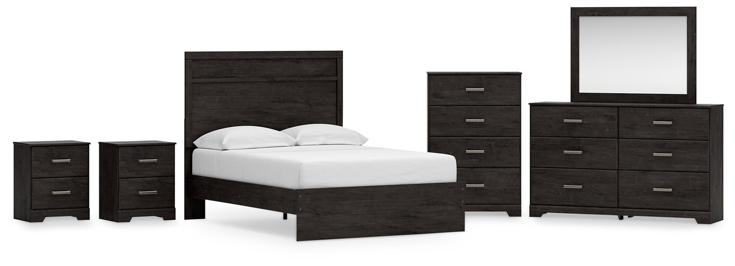 Belachime  Panel Bed With Mirrored Dresser, Chest And 2 Nightstands