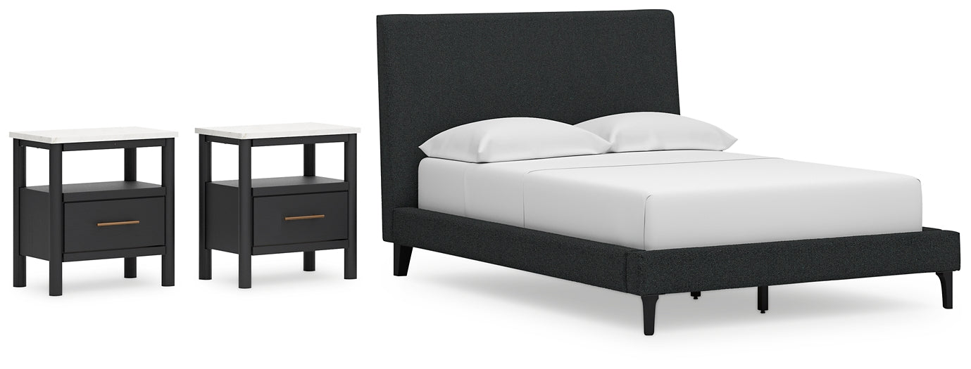 Cadmori  Upholstered Bed With 2 Nightstands