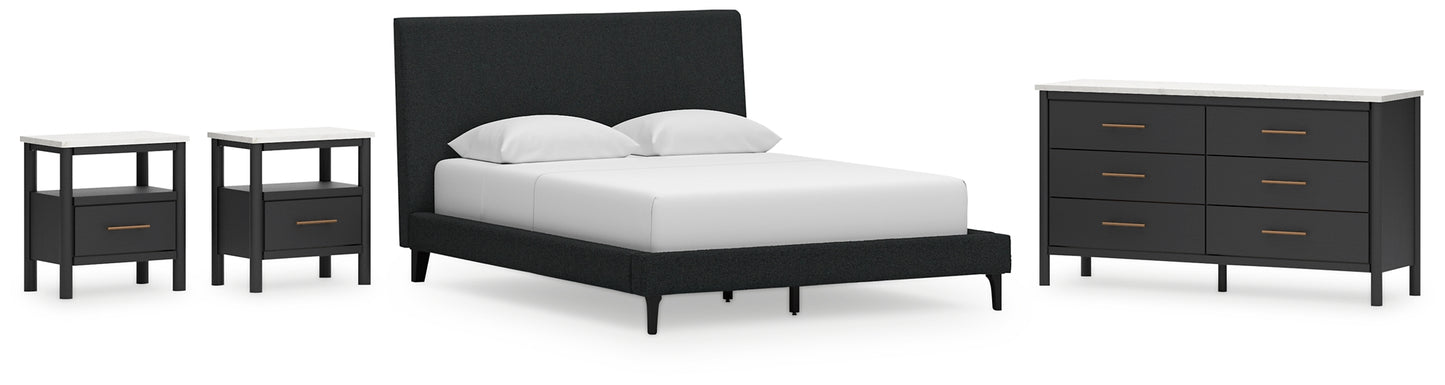 Cadmori  Upholstered Bed With Dresser And 2 Nightstands