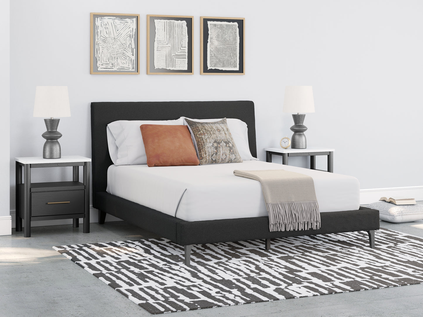 Cadmori  Upholstered Bed With Dresser And 2 Nightstands