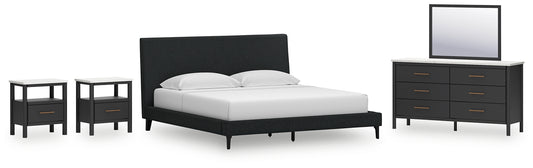 Cadmori  Upholstered Bed With Mirrored Dresser And 2 Nightstands