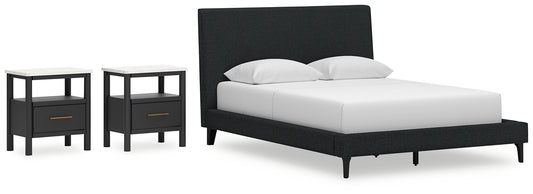 Cadmori  Upholstered Bed With 2 Nightstands