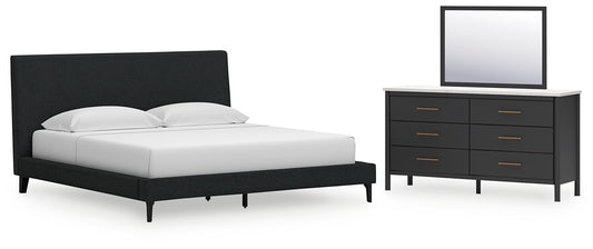 Cadmori  Upholstered Bed With Mirrored Dresser