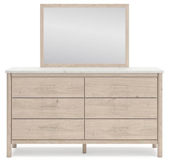 Cadmori  Upholstered Panel Bed With Mirrored Dresser, Chest And 2 Nightstands