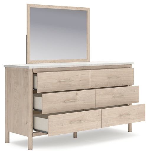 Cadmori  Upholstered Panel Bed With Mirrored Dresser, Chest And 2 Nightstands