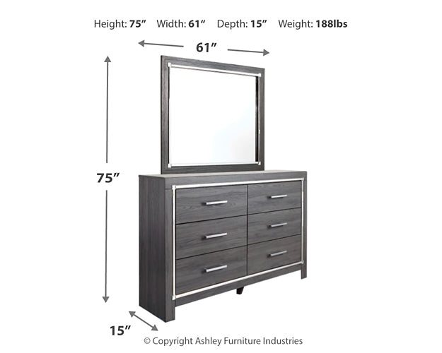 Lodanna Queen Panel Bed with 2 Storage Drawers with Mirrored Dresser