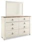 Willowton  Panel Headboard With Mirrored Dresser, Chest And 2 Nightstands