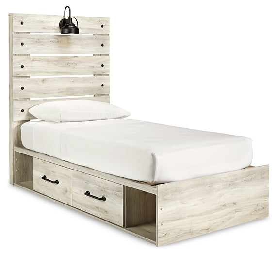 Cambeck  Panel Bed With 4 Storage Drawers With Mirrored Dresser, Chest And Nightstand